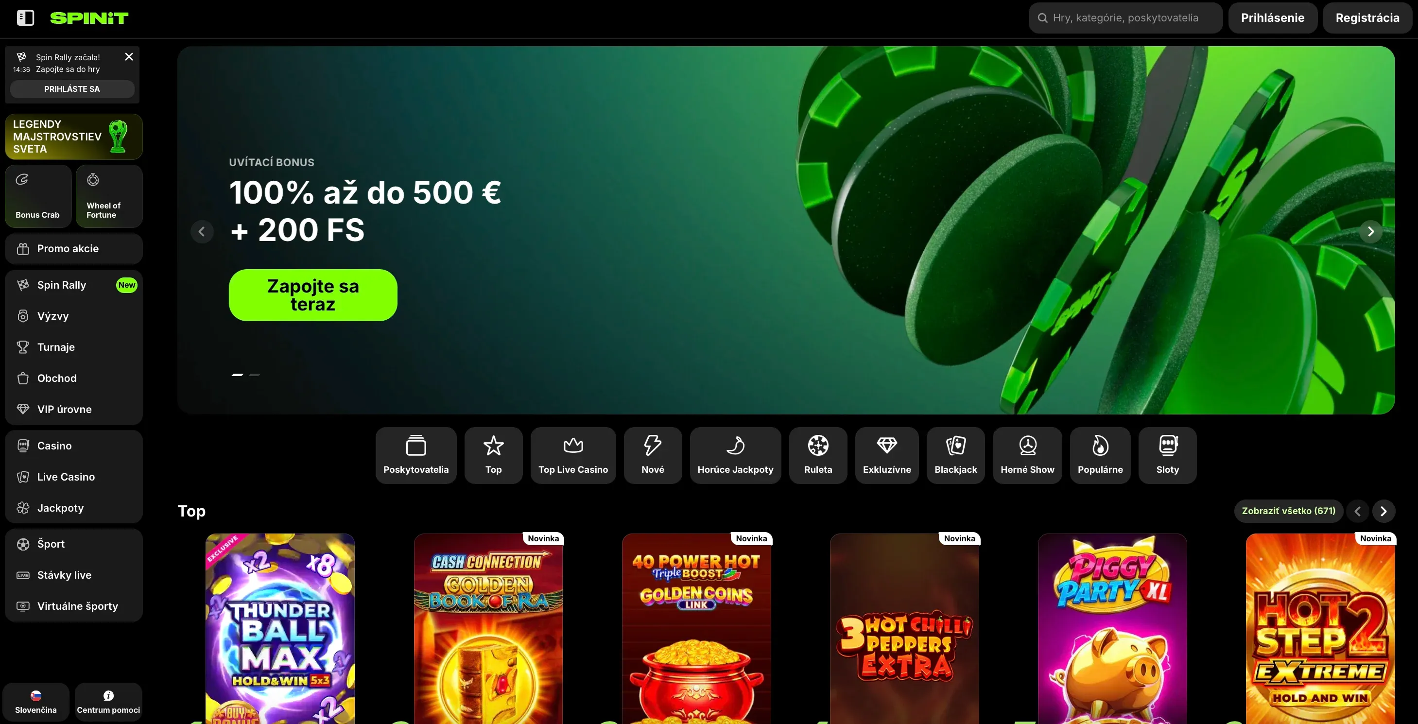 Domovská stránka Spinit casino